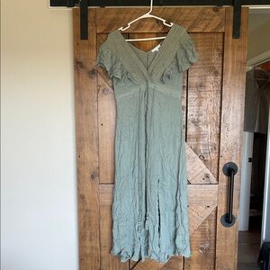 Baltic Born Sage Green Ruffle-Sleeve Maxi Dress